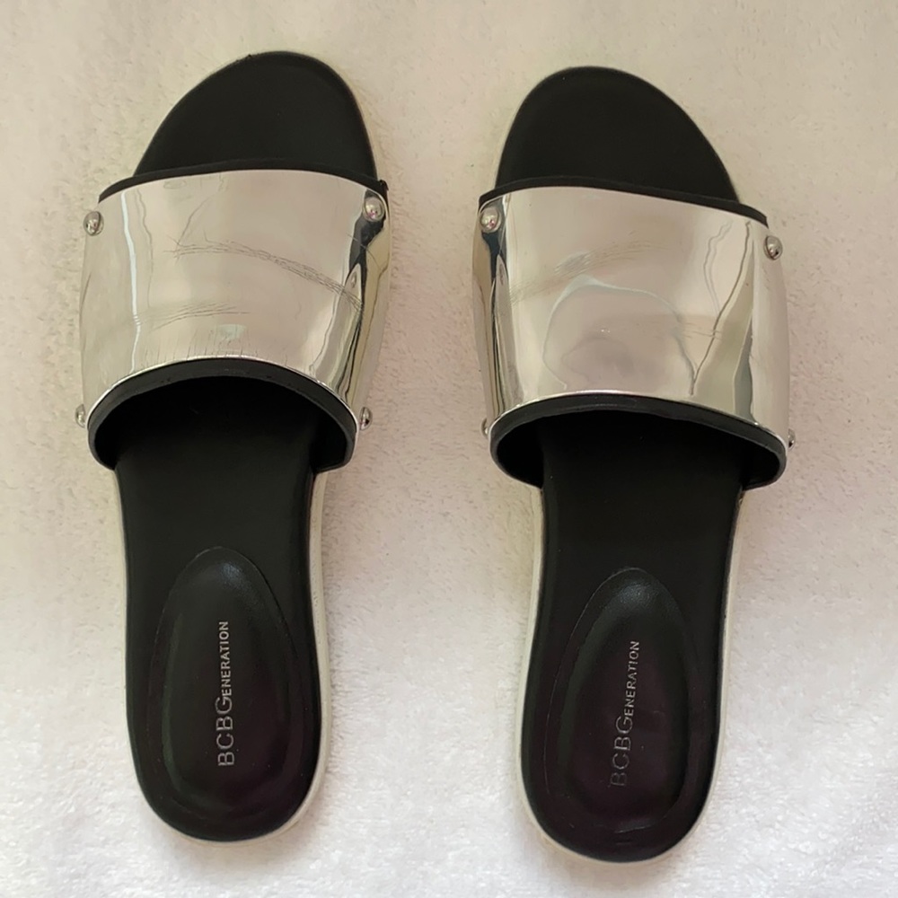 Metallic Slides Silver and Black 6.5B